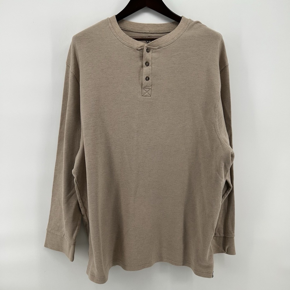 Monument Thermal Henley Shirt Mens 4X Tan Waffle Knit Long Sleeve Big Workwear